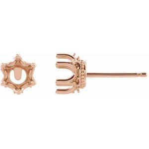 14K Rose Gold 6 mm Round 6-Prong Accented Crown Earring Mounting