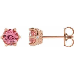 14K Rose Gold 5 mm Natural Pink Tourmaline & .03 CTW Natural Diamond Crown Earrings
