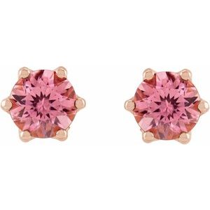 14K Rose Gold 5 mm Natural Pink Tourmaline & .03 CTW Natural Diamond Crown Earrings – image 2