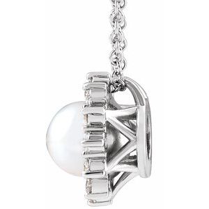 Platinum Cultured White Akoya Pearl & 1/6 CTW Natural Diamond Halo-Style 16-18" Necklace