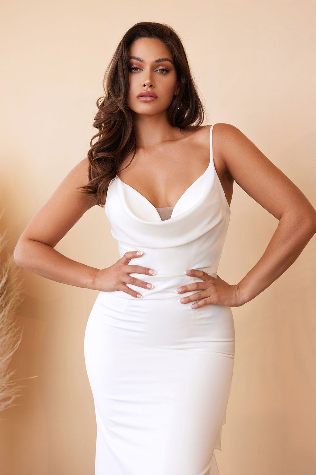 TIE-BACK SASH CHARMEUSE MERMAID GOWN CD7487W