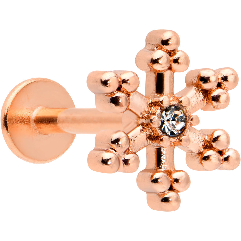 16G 5/16 Clear Gem Rose Gold Tone Snowflake Labret Monroe Tragus
