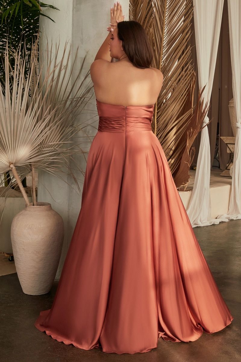SATIN STRAPLESS KEYHOLE A-LINE DRESS CD7496C