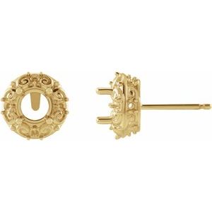 14K Yellow Gold 6 mm Round Halo-Style Earring Mounting