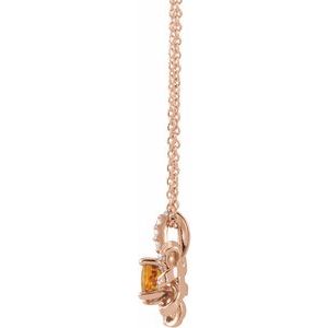 14K Rose Gold Natural Citrine & .07 CTW Natural Diamond Halo-Style 16-18" Necklace