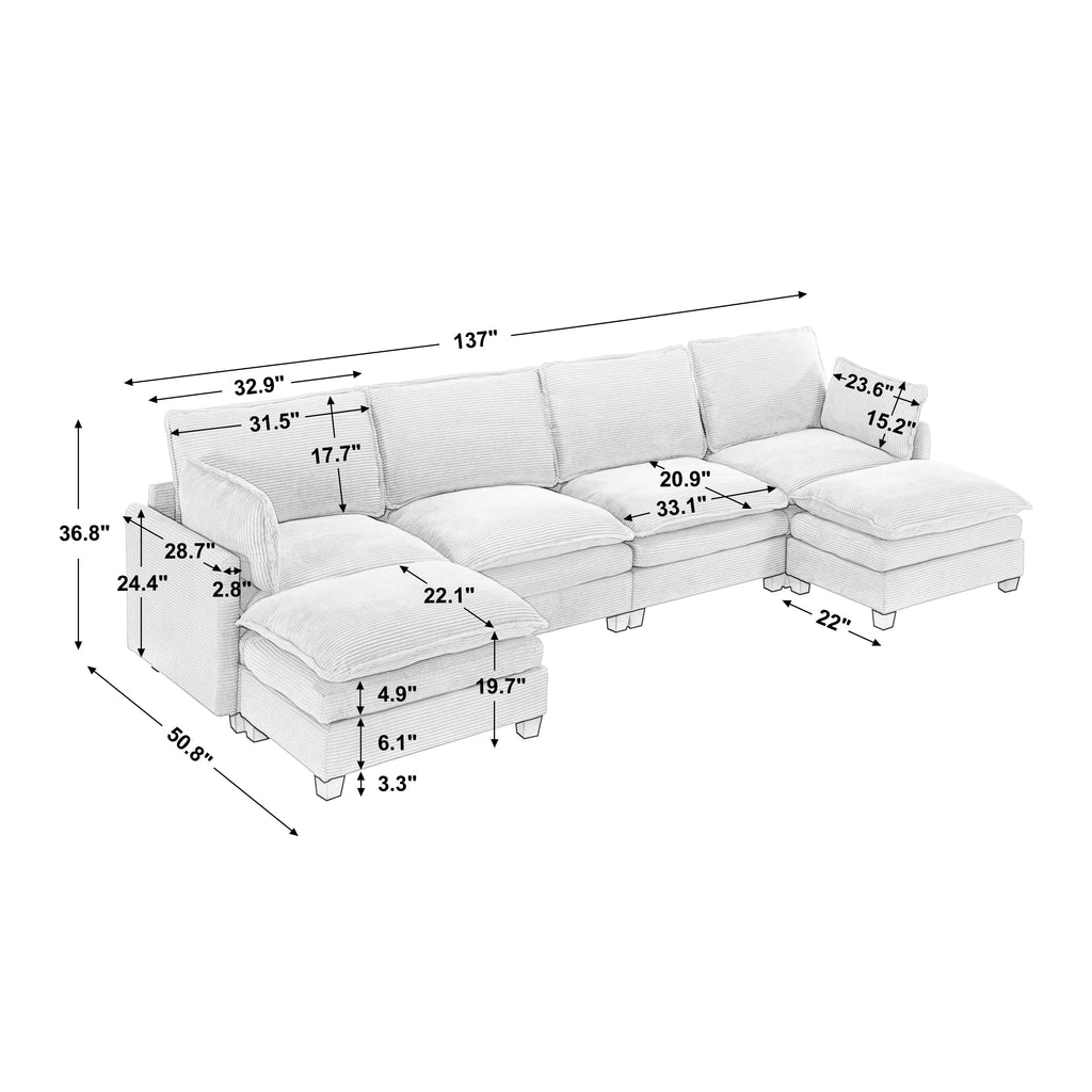 [VIDEO provided][New]Oversized Modular Sofa ,  Velvet Large U-Shaped Couch Comfy Upholstered 4-Seat Sofa with 2 Ottoman,2 Lumbar Pillow, Deep Seat Couch for Living Room