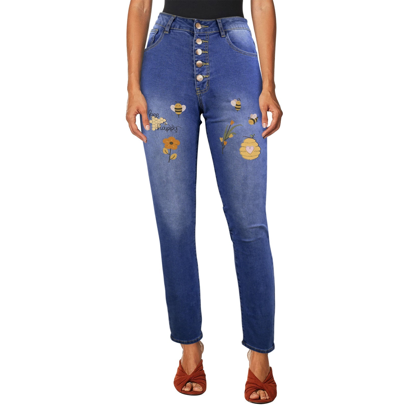 Bee Happy Women's Jeans (Front Printing) | Ships from USA