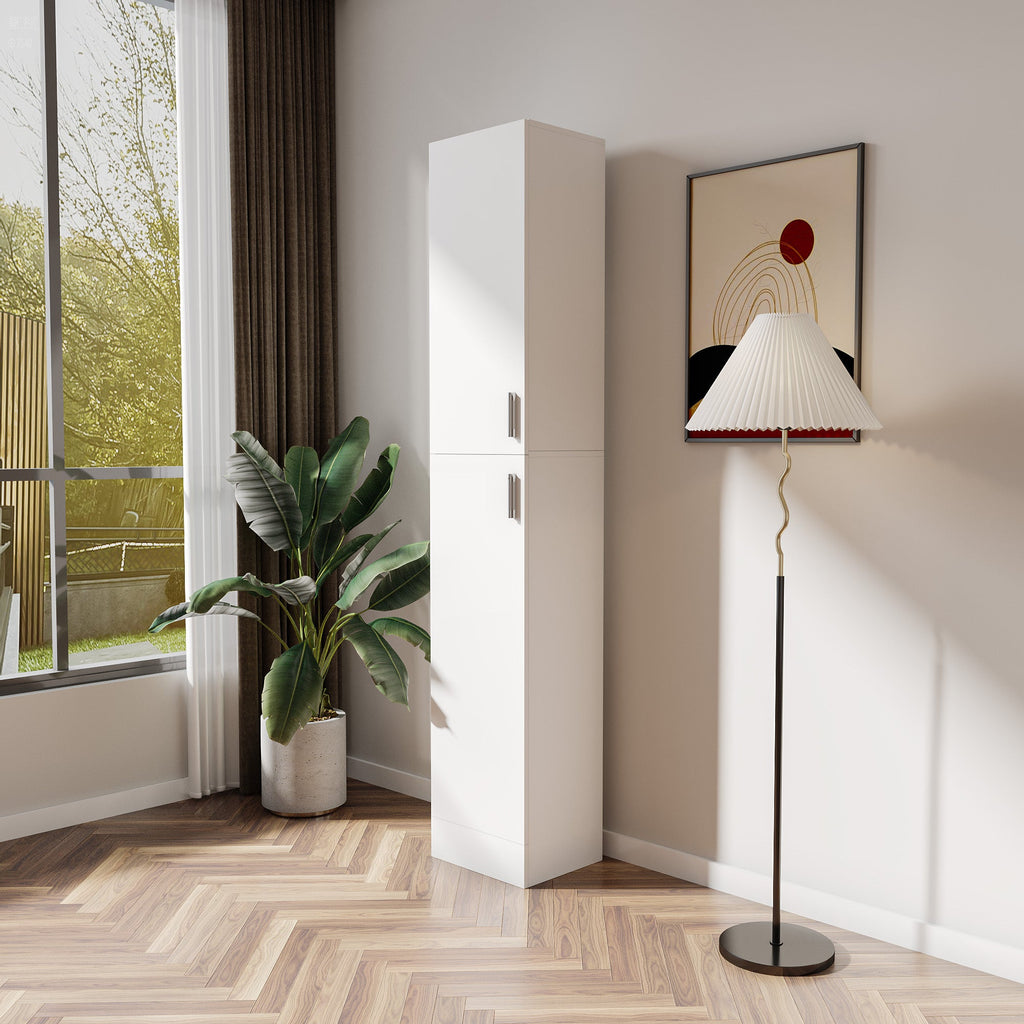 Elegant White Freestanding Cabinet with Inadjustable Shelves and Two Doors for Kitchen and Dining Room