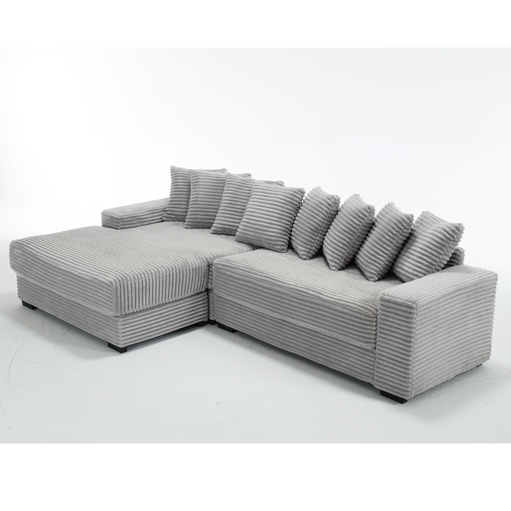 [NEW ARRIVED] [VIDEO PROVIDED] Oversized Two-Piece  Couches,  L Shaped Sofa, Corduroy, Left Chaise Daybed,with Armrests,Eight Throw Pillows,Corner Sofa,Easy To Assemble,  Gray