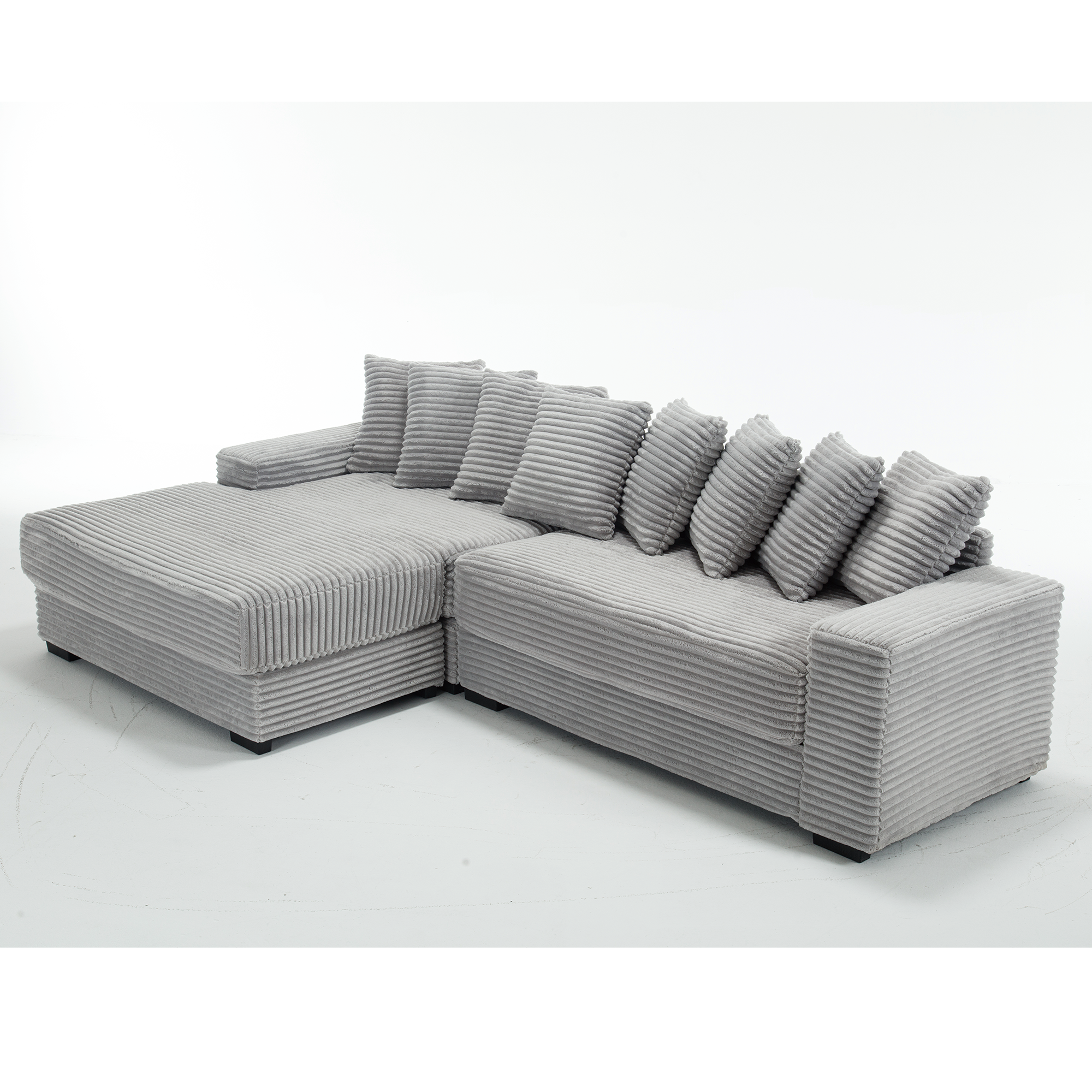 [NEW ARRIVED] [VIDEO PROVIDED] Oversized Two-Piece  Couches,  L Shaped Sofa, Corduroy, Left Chaise Daybed,with Armrests,Eight Throw Pillows,Corner Sofa,Easy To Assemble,  Gray