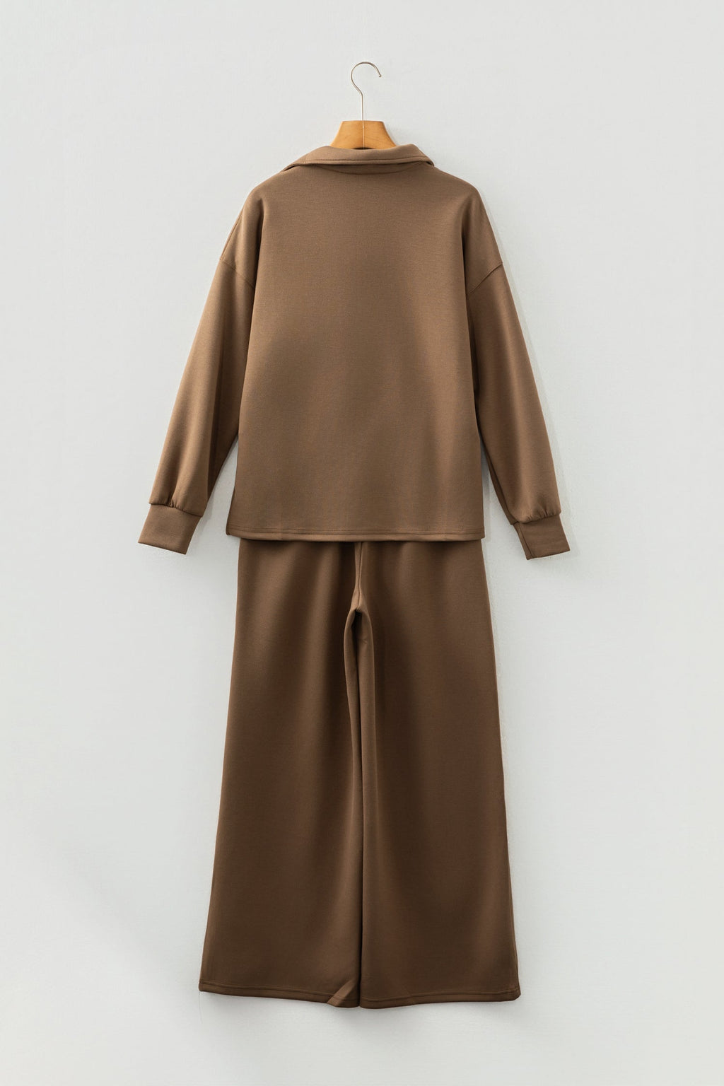 Solid V-Neck Top & High Waist Pants Set