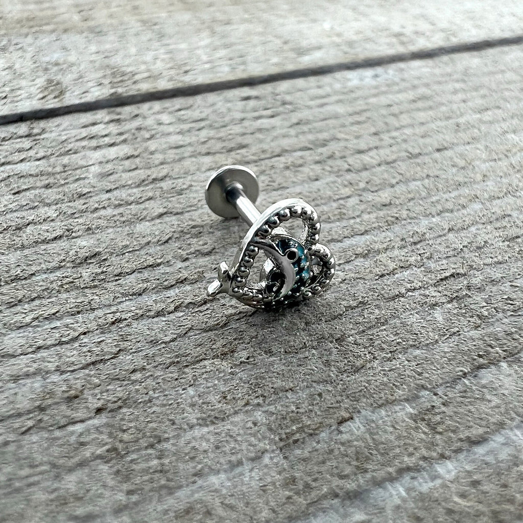 16G 5/16 Dolphin Blue Heart Valentines Day Labret Monroe Tragus