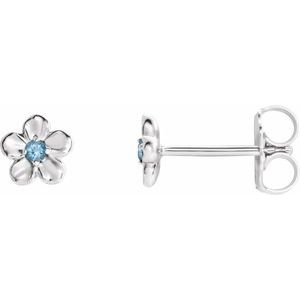 14K White Gold Imitation Aquamarine March Birthstone Flower Earrings