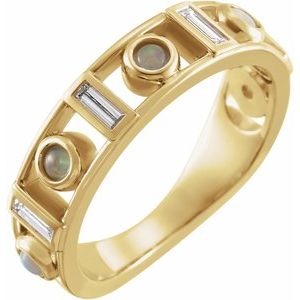 14K Yellow Gold Natural White Opal & 1/4 CTW Natural Diamond Bezel-Set ring