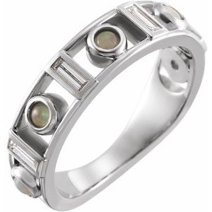 Platinum Natural White Opal & 1/4 CTW Natural Diamond Bezel-Set ring