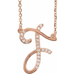 14K Rose Gold .08 CTW Natural Diamond Initial F 16" Necklace