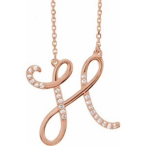 14K Rose Gold 1/10 CTW Natural Diamond Initial H 16" Necklace