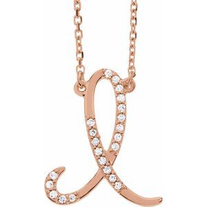 14K Rose Gold 1/10 CTW Natural Diamond Initial I 16" Necklace