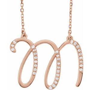 14K Rose Gold 1/8 CTW Natural Diamond Initial M 16" Necklace