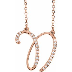 14K Rose Gold 1/10 CTW Natural Diamond Initial N 16" Necklace
