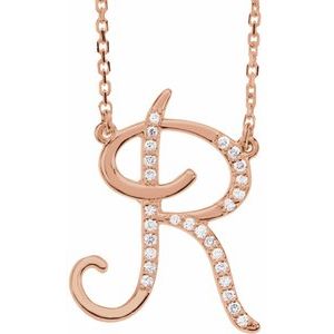 14K Rose Gold 1/10 CTW Natural Diamond Initial R 16" Necklace