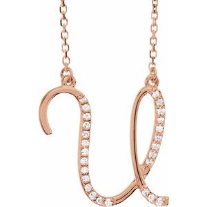 14K Rose Gold 1/10 CTW Natural Diamond Initial U 16" Necklace