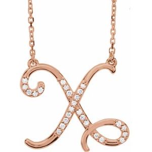 14K Rose Gold 1/10 CTW Natural Diamond Initial X 16" Necklace