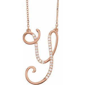 14K Rose Gold 1/10 CTW Natural Diamond Initial Y 16" Necklace