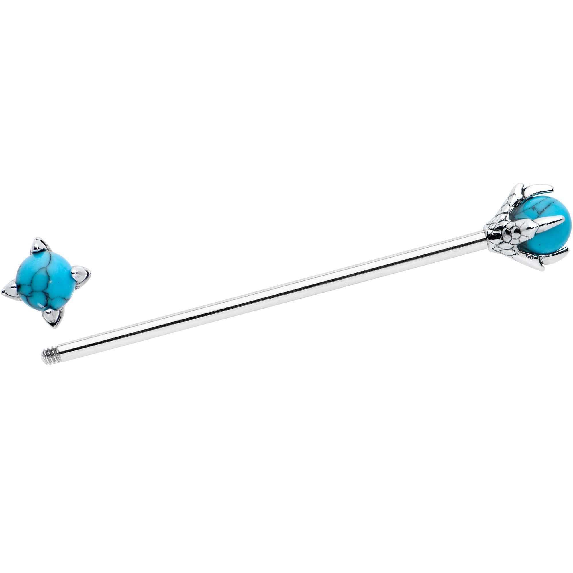 14G Blue Turquoise Stone Claw Hands Industrial Barbell 38mm