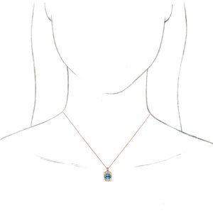 14K Rose Gold Natural Blue Zircon & 1/3 CTW Natural Diamond 16-18" Necklace