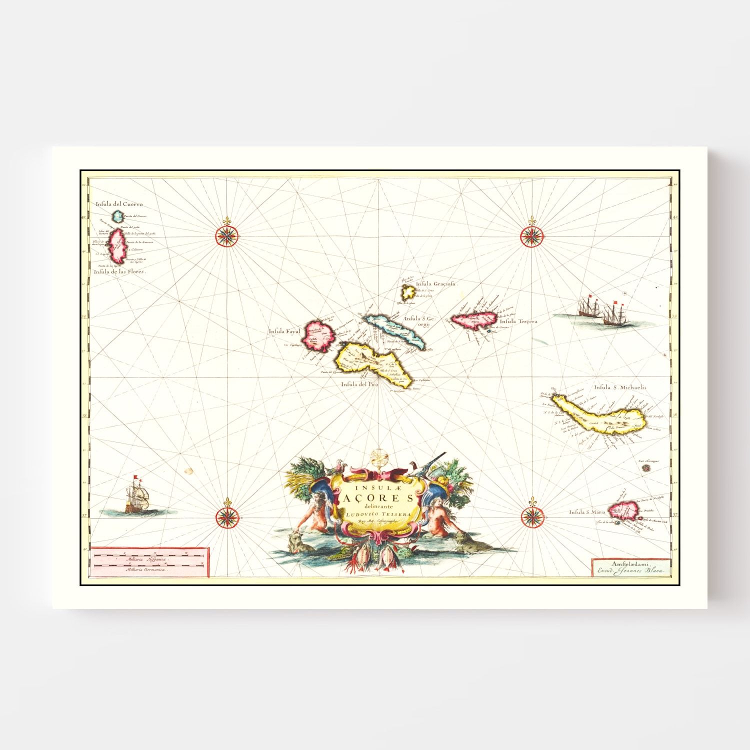Vintage Map of Azores, Portugal 1665