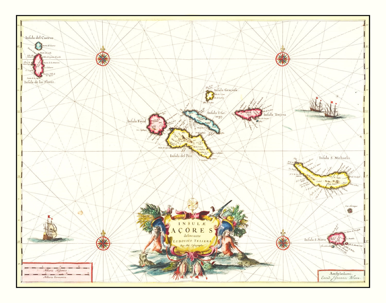 Vintage Map of Azores, Portugal 1665