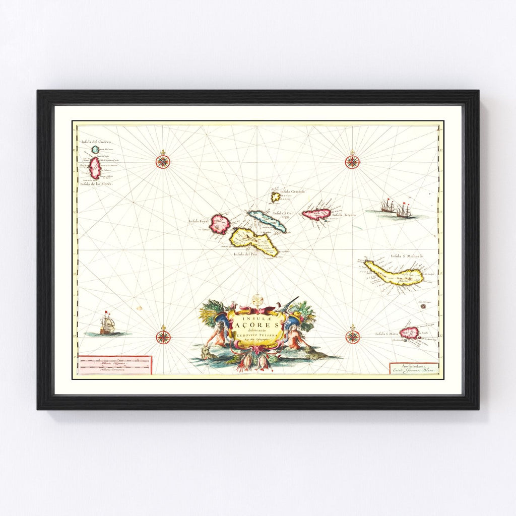 Vintage Map of Azores, Portugal 1665