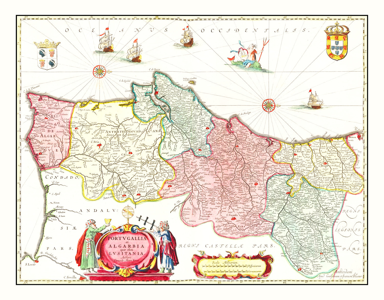 Vintage Map of Portugal 1665