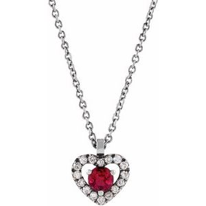 14K White Gold Natural Ruby & .06 CTW Natural Diamond Heart 18" Necklace