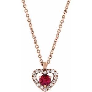 14K Rose Gold Natural Ruby & .06 CTW Natural Diamond Heart 18" Necklace