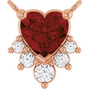 14K Rose Gold Natural Mozambique Garnet & .07 CTW Natural Diamond Necklace Center