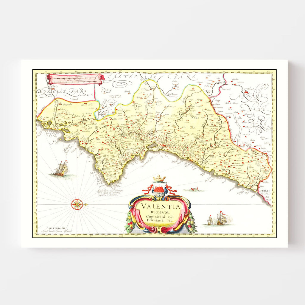 Vintage Map of Valencia, Spain 1665
