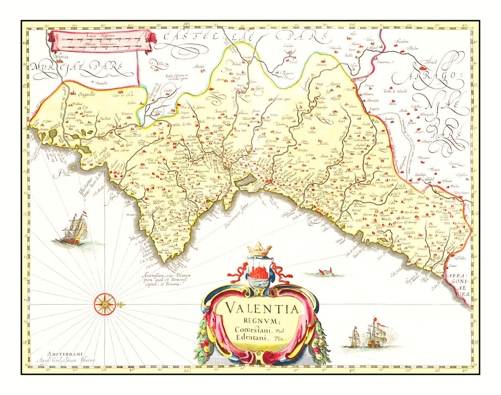 Vintage Map of Valencia, Spain 1665