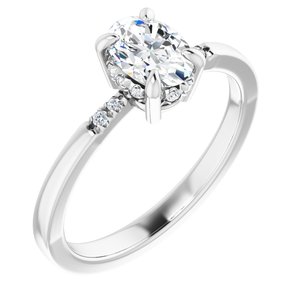 14K X1 White 7x5 mm Oval French-Set Ring Mounting