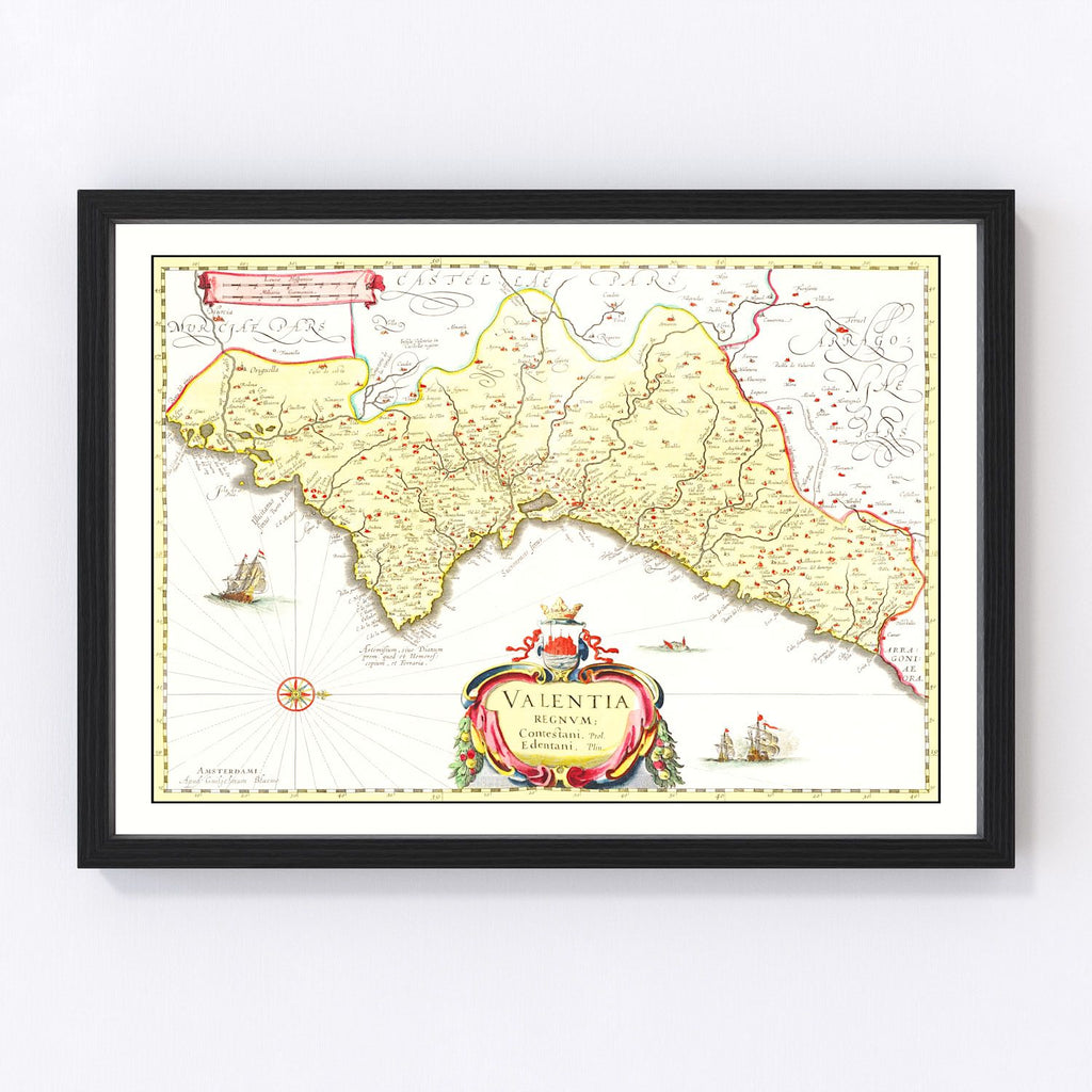 Vintage Map of Valencia, Spain 1665