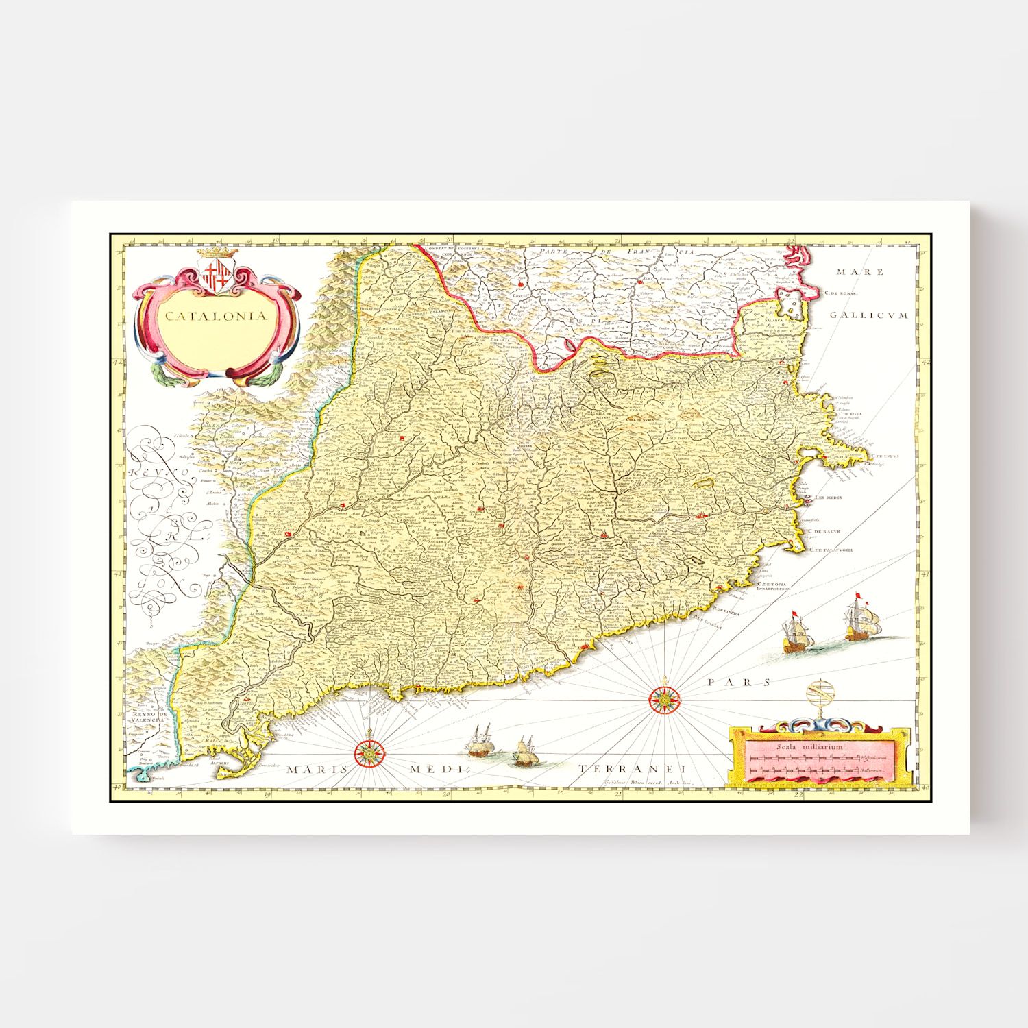 Vintage Map of Catalonia, Spain 1665