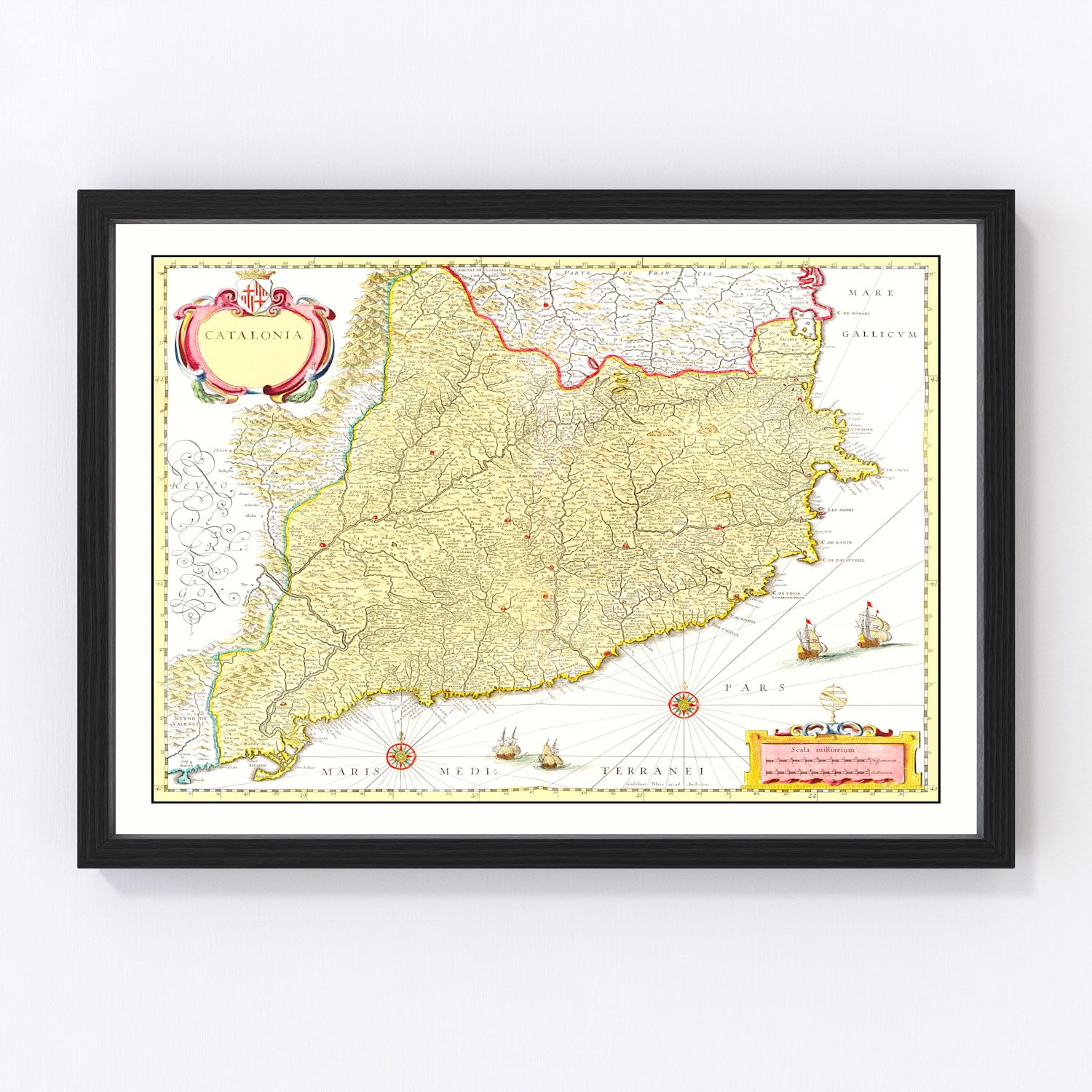 Vintage Map of Catalonia, Spain 1665