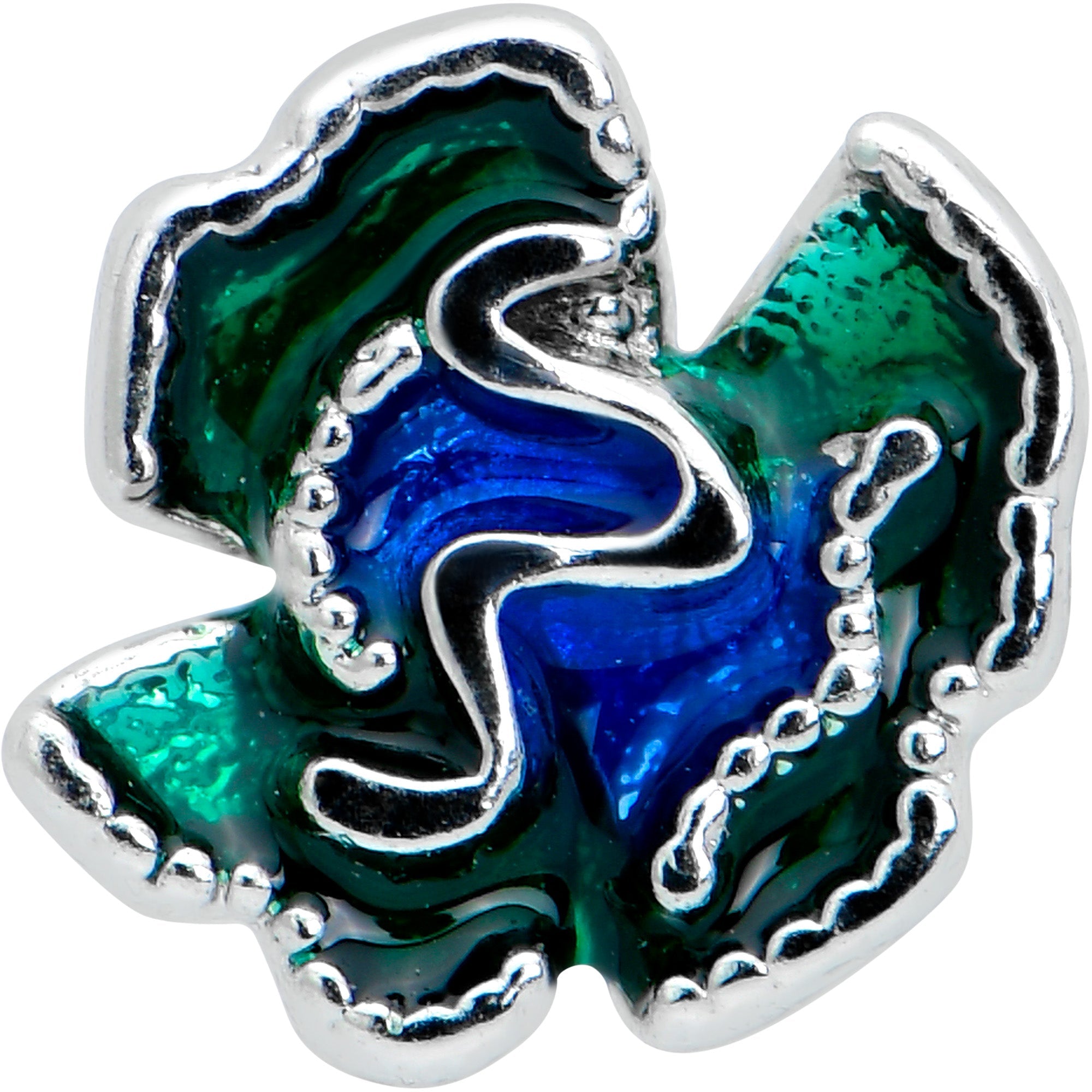 20G 7mm Spring Flower Green Blue L Shape Nose Ring