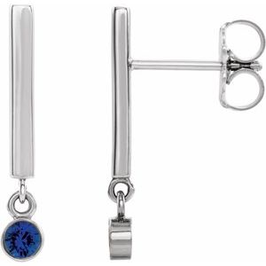 Sterling Silver Natural Blue Sapphire Bar Earrings