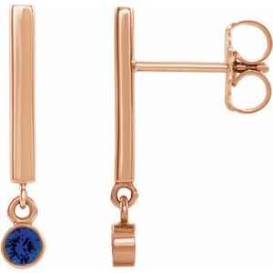 14K Rose Gold Natural Blue Sapphire Bar Earrings