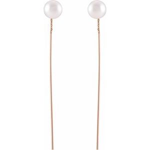 14K Rose Gold Cultured White Freshwater Pearl Threader Earrings