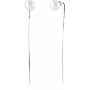 14K White Gold Cultured White Freshwater Pearl Threader Earrings