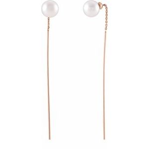 14K Rose Gold Cultured White Freshwater Pearl Threader Earrings