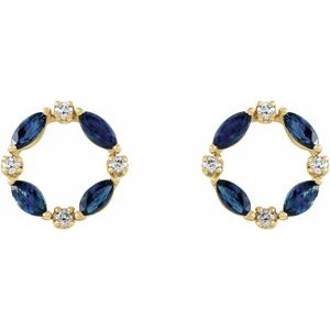 14K Yellow Gold Natural Blue Sapphire & 1/10 CTW Natural Diamond Circle Earrings – image 2
